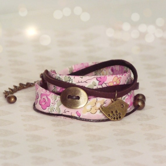 Liberty bracelet, Wrap bracelet, Double wrap bracelet, Free shipping, Cuff bracelet, Liberty jewelry, Colorful bracelet, Pink bracelet
