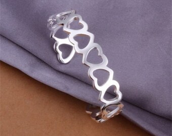 Beautiful Hearts Together Lovers Bracelet/Bangle 7.5" Love Gift 925 Silver Plated