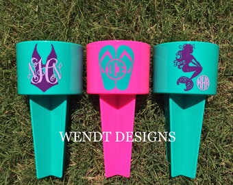 Mermaid and Summertime Designs - Personalized Beach Cup Holder - Beach Spiker - Monogram - Beach Spike - Drink Holder - Sand Spike