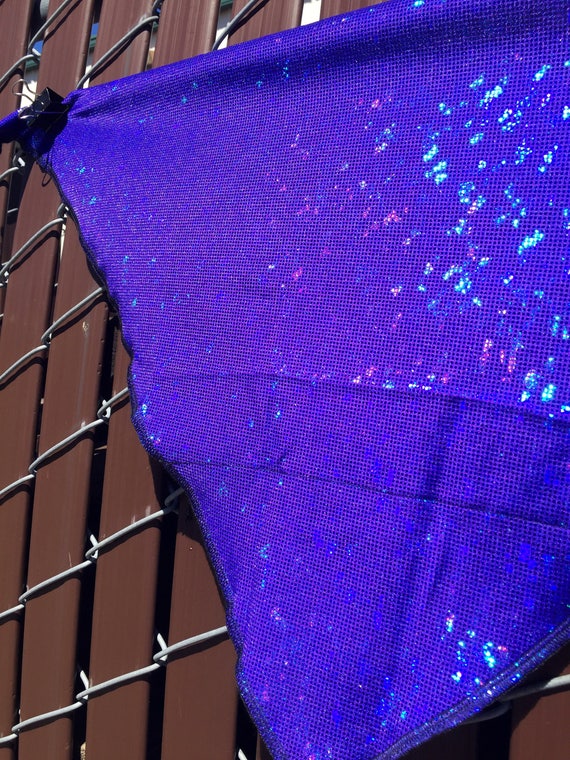 Holographic Spandex Bandana w/ Shattered Glass in Royal Blue Rainbow Sheen and Hidden Stash Pocket