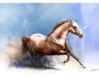 WATERCOLOR HORSE PRINT - horse artwork, equestrian decor, wild horse wall art, horse decor, animal print, horse watercolor painting