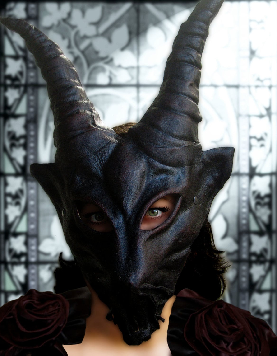 Demon mask devil leather horn costume cospaly larp renaissance