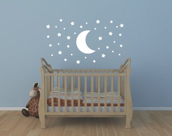 Star Decal - Star And Moon Wall Decal - Childrens Wall Decal - Nursery Wall Decal - Baby Wall Decal