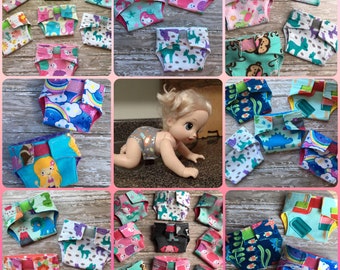 Baby Alive Diapers//reusable doll diapers//washable toy diapers//cloth doll diapers//American Girl diapers//easter basket gifts