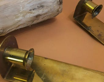 Vintage Brass Wall Sconce Candle Holders / Modernist Minimal Decor