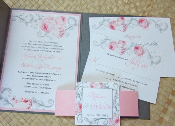 Pink And Grey Wedding Invitations 8