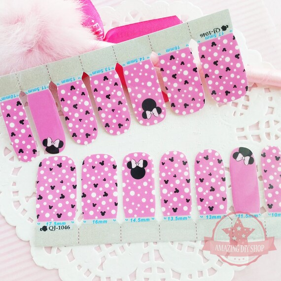 Mickey Mouse pink dots one set of Full Nail polish strips