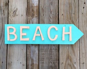 Wooden Beach Sign- The Beach Is This Way Sign- Destin Beach Sign- Beach Condo Decor- Fun Beach Decor- Pool House Decor- Miami Beach Sign