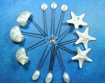 Starfish Seashell Pearly Hairpins - Mermaid's Pearly Bridal Treasure
