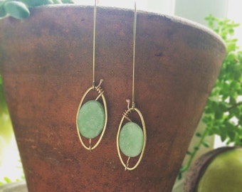 Amazonite and brass drop earrings