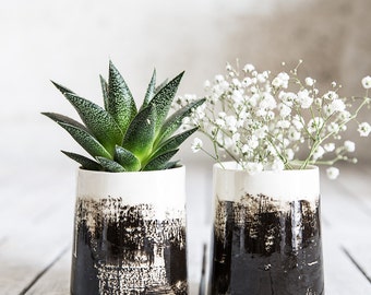 Ceramic Planter, Modern Planter, Black And White Planter, Ceramic Succulent Planter, Air Plant Succulent, Ceramic Pottery Gift