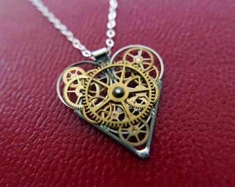Gear Heart Necklace "Sands" Steampunk Pendant Industrial Clockwork Mechanical Watch Parts Love Gift Wife Girlfriend Birthday Gift
