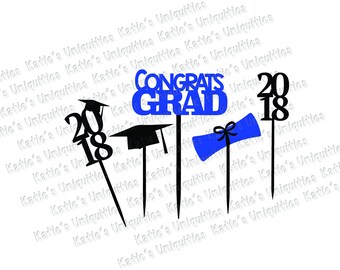 Graduation 2018 Party Grad Decorations Centerpiece Cake Toppers SVG DXF PNG Digital Cut File for use with cutting machines Cricut Silhouette