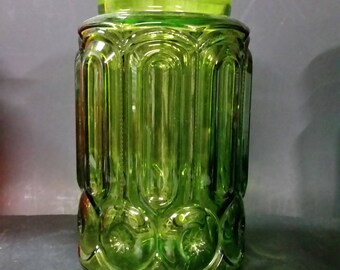 Vintage LE Smith green canister. Moon and Stars. No lid
