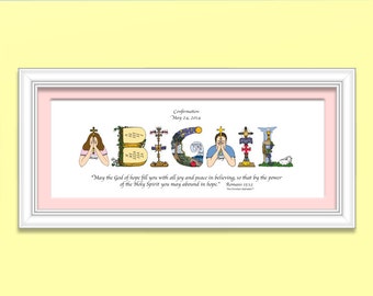 Confirmation Gifts for Girls - Personalized Christian Gifts, 10x20 Christian Name Art with frame; Catholic Confirmation Gift Girl