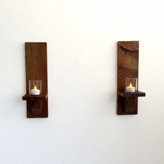 Items similar to Rustic Wood Wall Sconces, Candle Sconces, Wall Candle ...