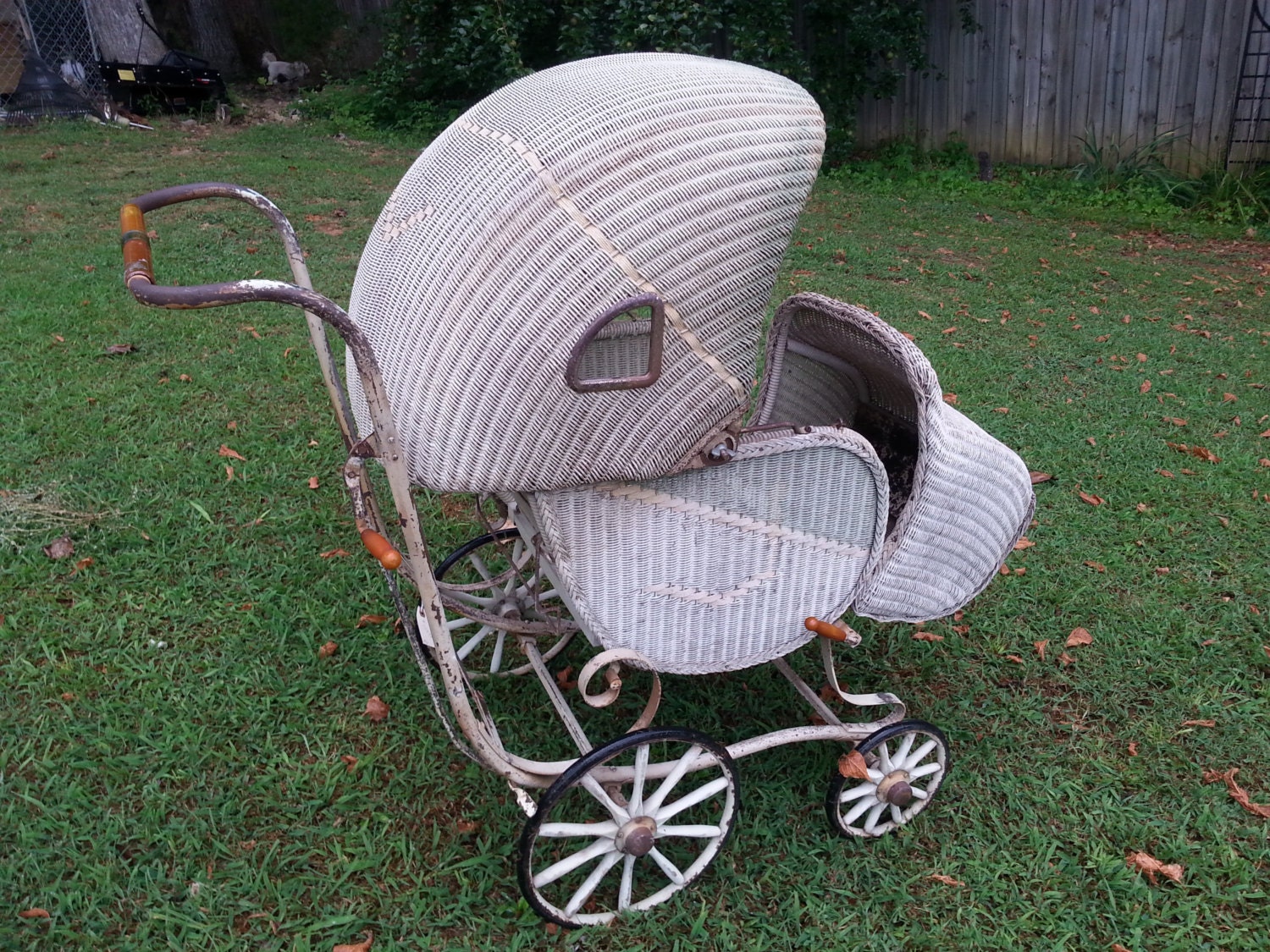 vintage wicker baby buggy