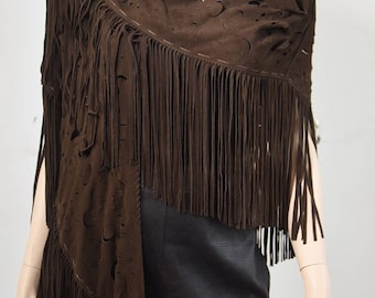 Genuine Suede Leather Shawl in Brown