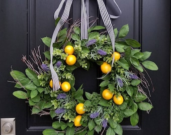 Spring Wreaths, Lemons Wreath, Yellow Lemons Wreath, Taste of Summer, Boxwood and Lemons, Summer Door Wreaths, Front Porch Wreaths
