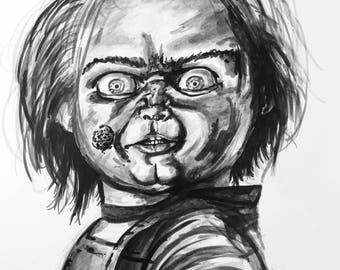 Original India Ink Horror Illustration by Ray Rivera-Bovo