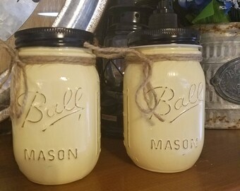 Farmhouse Shabby Chic Mason Jar toothbrush holder and soap dispenser in ivory