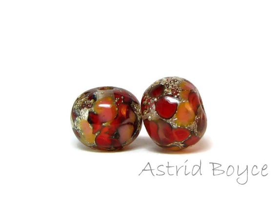Red Mosaic - artisan lampwork beads - Free USA Shipping - Pantone 2018 - Spiced Apple - Blooming Dahlia -Colors for your Spring Fashion