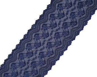 Stretch Lace blue navy color Elastic blue color lace Lingerie lace Blue stretch lace Lace width 7.16 inch / 18.2 cm Nr 2202
