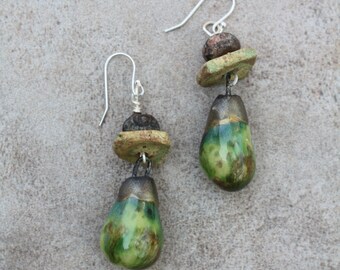 146 Ceramic and porcelain dangle earrings, sterling ear wires, boho, rustic, artisan