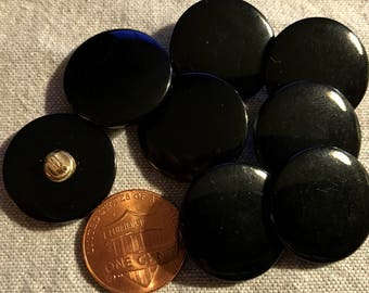 8 Shiny Very Slightly Domed Black Plastic Shank Buttons 21mm 13/16" # 8298