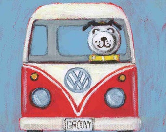 Groovy Dog! Matted print of an original acrylic painting by Greta Watkins