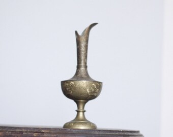 Vintage Brass Floral-Etched Ewer/Vase