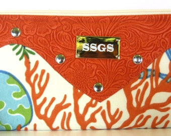 clutch bag orange coral faux leather fold over purse