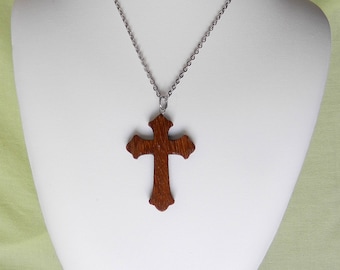 Sucupira wood cross necklace