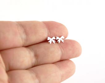 Silver Bow Earrings, Small Bow Studs, Silver Bow Earrings, Petite Bow Jewelry, Handmade Earrings, Bow Earrings, Bow Studs, Dainty Earrings