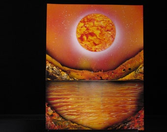 Sunset Water Scene Spray Painting - Wall Art; Black Light Reactive