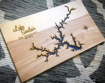 Lake Sinclair Georgia 3-D Lake Sign - Handmade Customized with Family Name, Compass and Lake Name Engraved - North Idaho Made