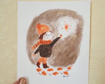 Girl with Sparkler Original Illustration (Inktober 2017)