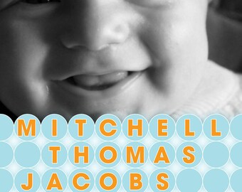 Aqua and Orange Modern Bubble Birth Announcement