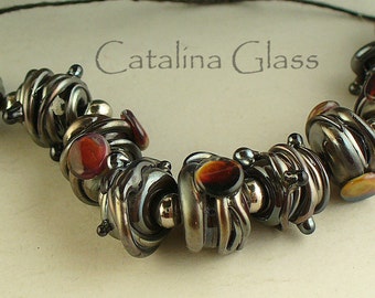 SRA LAmpwork/lampwork beads/beads/steampunk/black/metallica/ jewelry supplies/nuggets/special reserved order