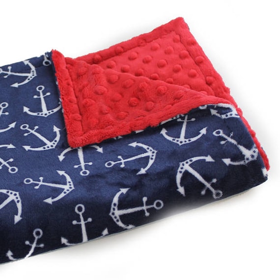 Minky Baby Lovey Blanket, Blue Anchors Baby Blanket, Personalized Baby Blanket, Mini Baby Blanket, Burp Cloth, Newborn Baby Lovey, Baby Gift