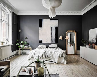 Abstract XXL modern black & white texture canvas large