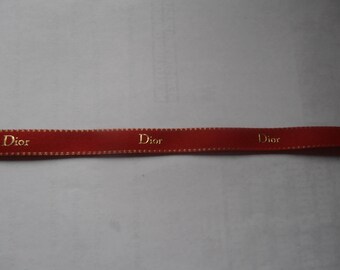 CHRISTIAN DIOR genuine red ribbon with gold lettering & edge - 10mm wide 1metre