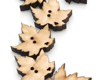 Red Maple Leaf Wood Buttons - Laser Cut from Sustainable Harvest Wisconsin Wood . Timber Green Woods