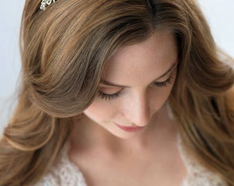 Antique Silver Bridal Headband, Art Deco Bridal Headband, Jeweled Wedding Headband, Vintage Rhinestone Headband, Vintage Headband ~TI-3158