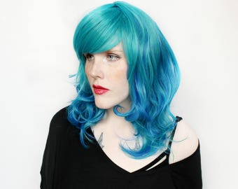 Blue wig | Long Blue wig, Teal wig | Scene Emo wig, Turquoise Scene wig | Blue Cosplay wig, Wavy wig, Curly wig | Turquoise Tide