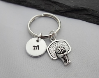 Basketball Keyring Initial Keychain Player Hand Stamped