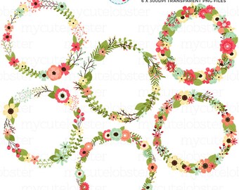 Flower Wreaths Clipart Set - floral wreaths, wedding wreaths, flower, florals, wreath - personal use, small commercial use, instant download