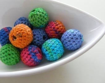 12 Organic Crocheted Beads in Joy of Colours