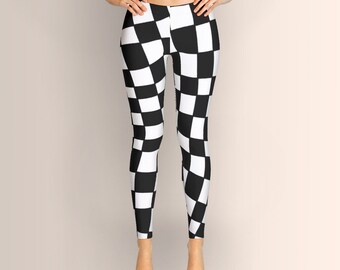 Black and White Distortion, Leggings, Geometric Black and White Women Leggings, Yoga Leggings, Yoga Pants, Clothing, Pants