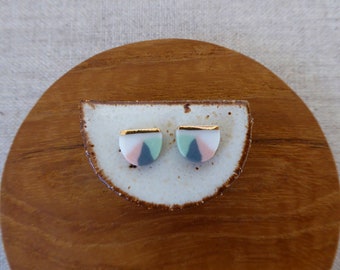 Gold Lined Piechart Stud Earrings